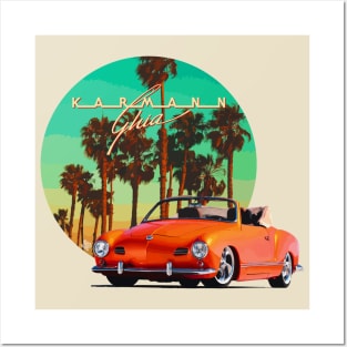 Karmann Ghia sunset palm trees Posters and Art